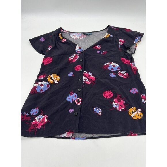 Modcloth Lady Bug button up top size medium rayon - Picture 1 of 5